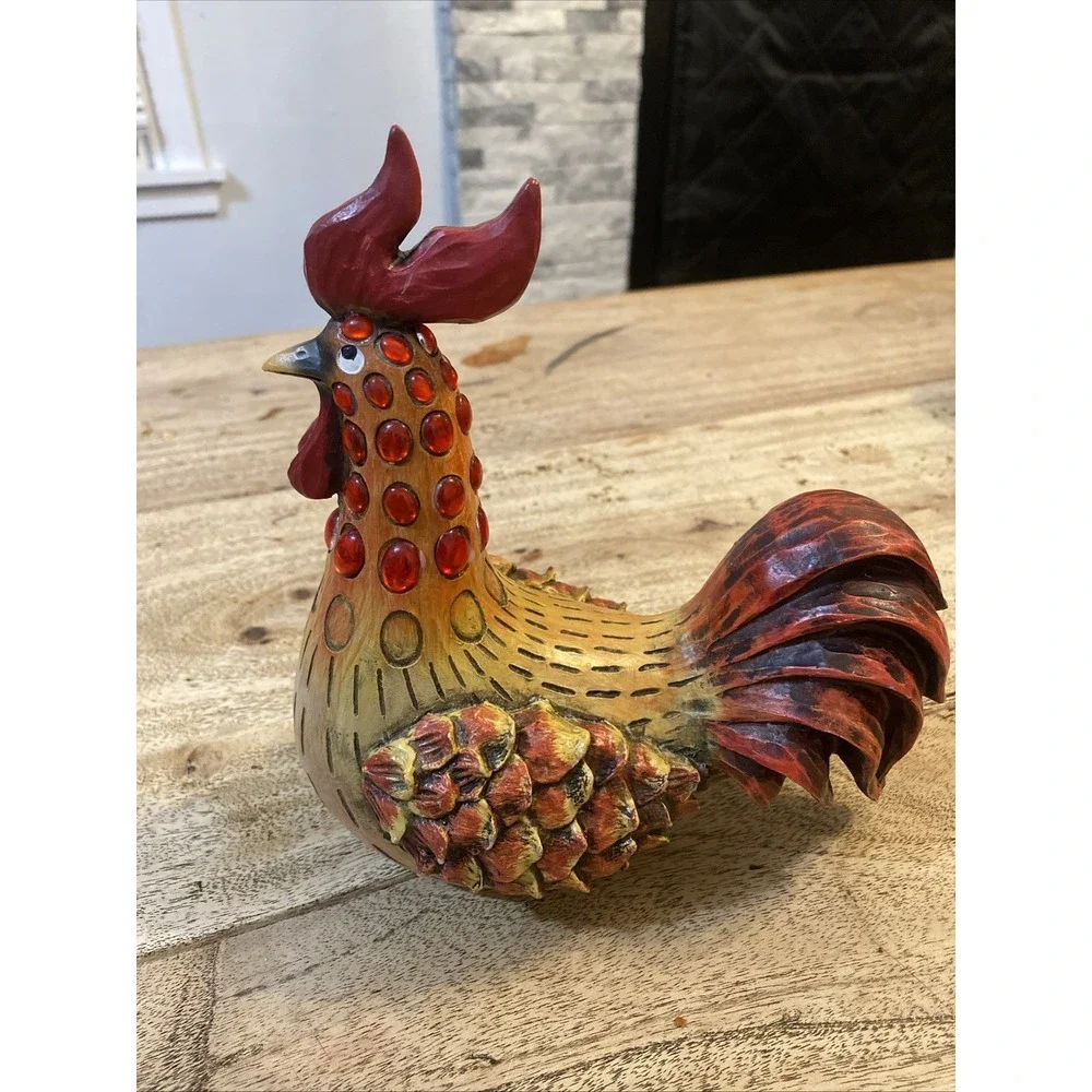 Resin Chicken Bejeweled Rooster Figurine Collectible Sculpture Whimsical 8